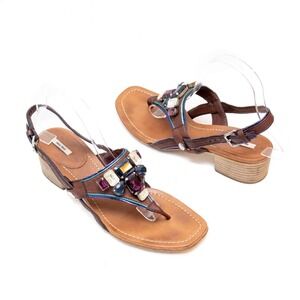 Miu Miu Brown Capri Jewel Embellished Block Heel Thong Sandals – Size 39(US 9)
